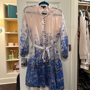 Beulah Style Watercolor Floral High Neck Button Down Drop Waist Dress size Small